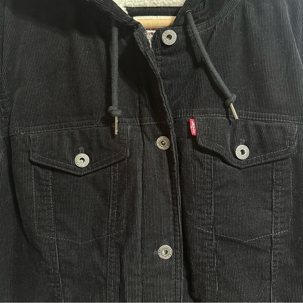 Levi's black Women's The Mia Corduroy Hooded Sherpa Trucker zip button Jacket - Picture 7 of 9